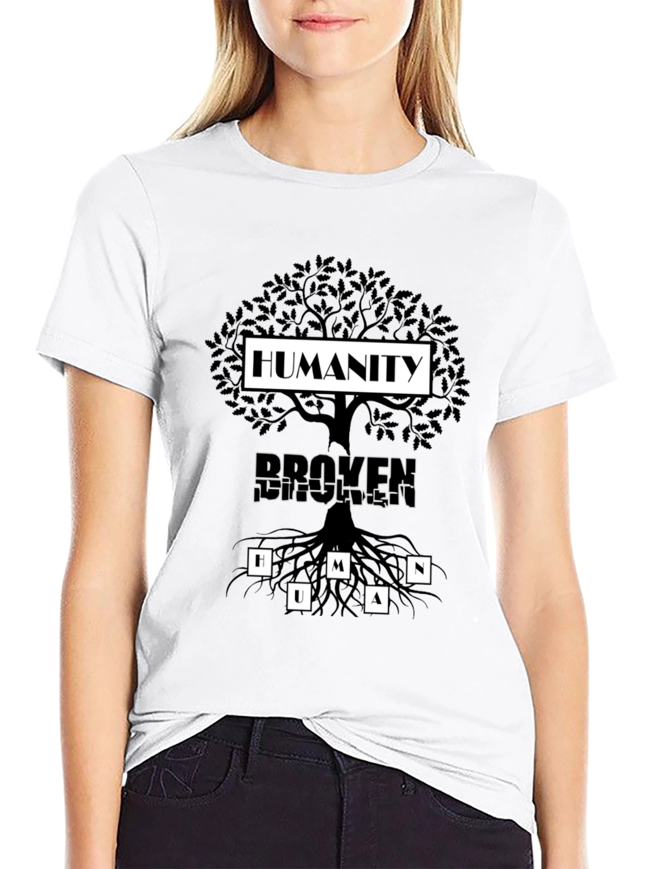 Humanity Tree Graphic T-Shirt - Broken Human Roots
