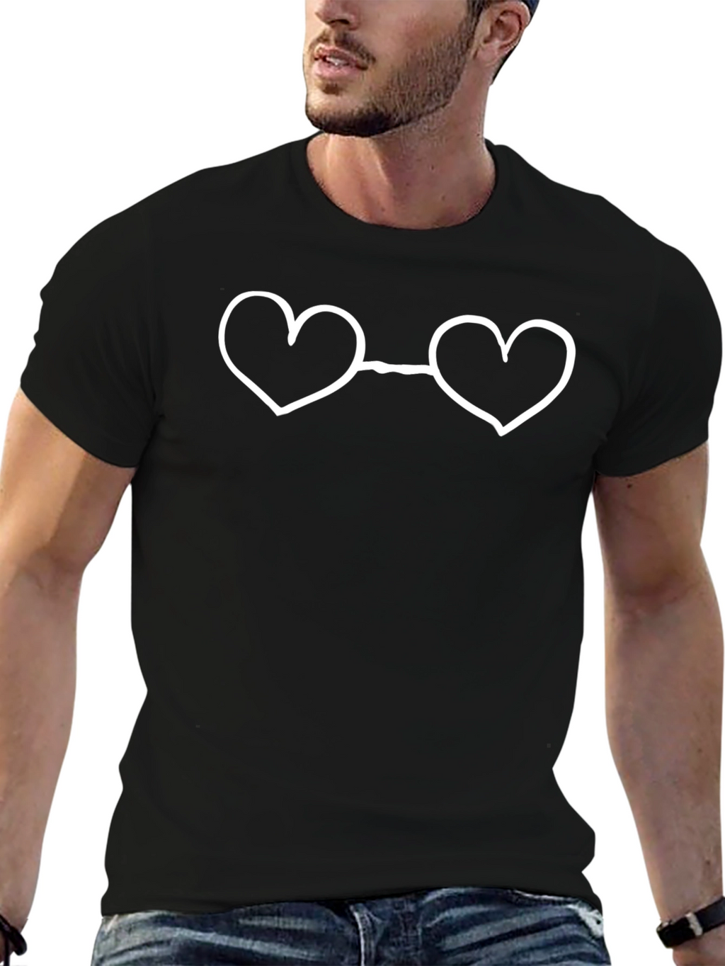 Heart Glasses Black Tee - Unique Style