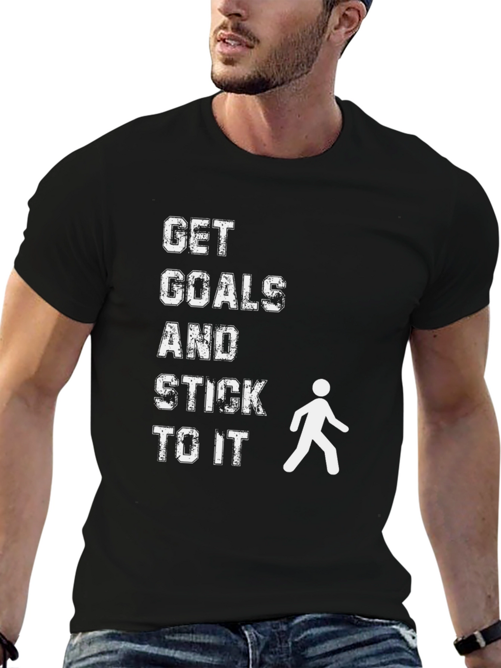 Motivational Get Goals Black Graphic T-Shirt