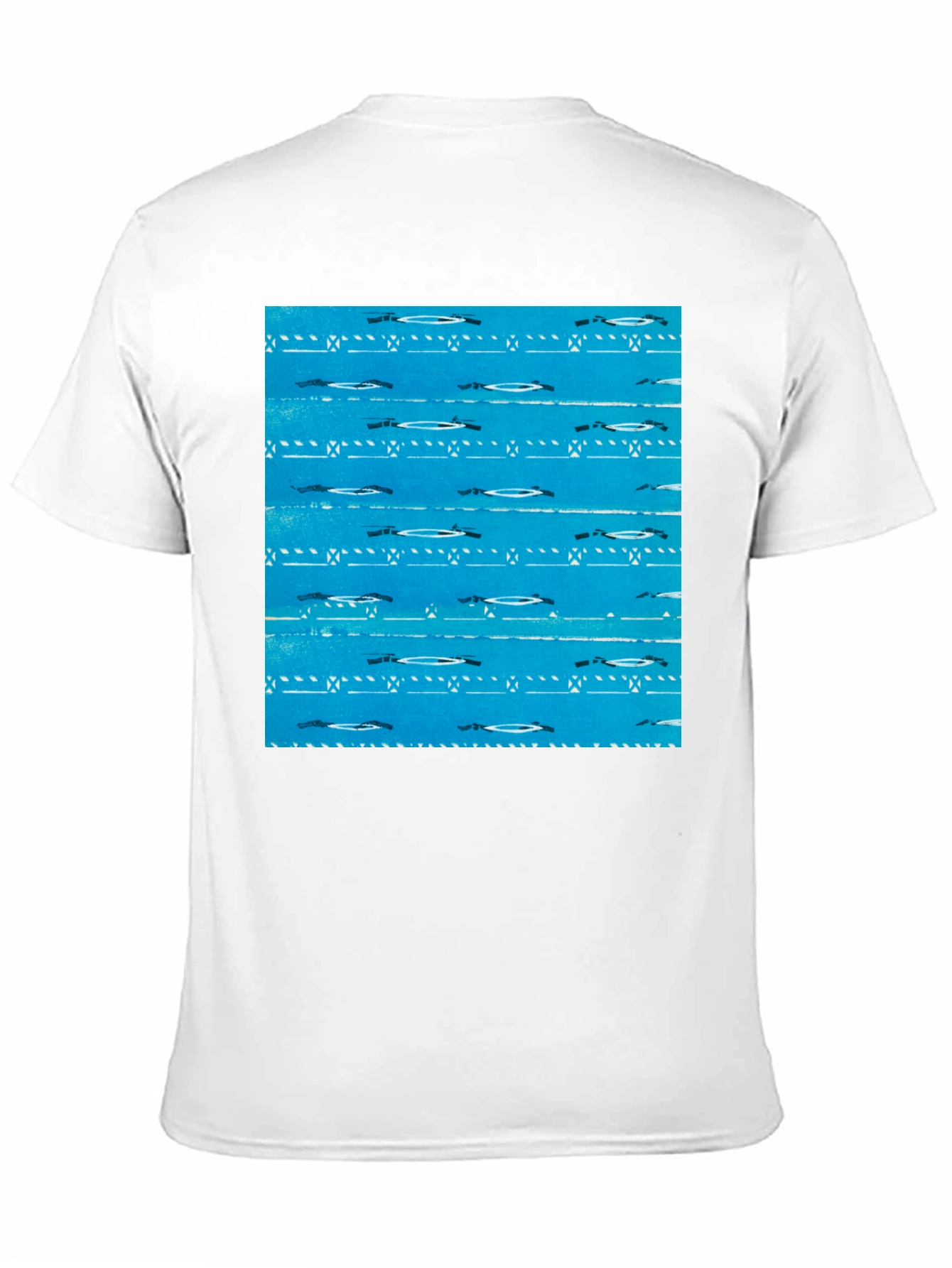 Retro Blue Patterned Black T-Shirt