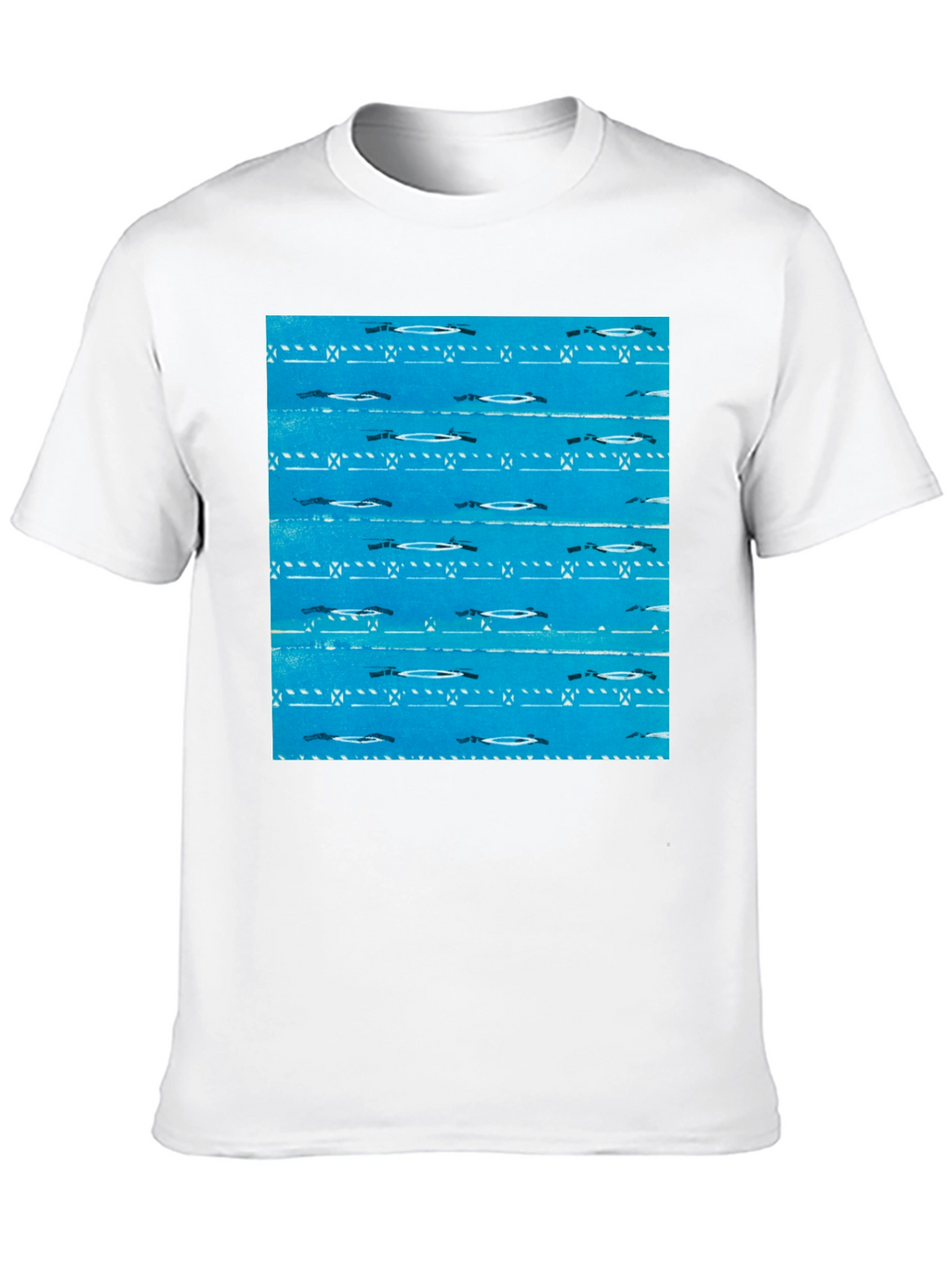 Retro Blue Patterned Black T-Shirt
