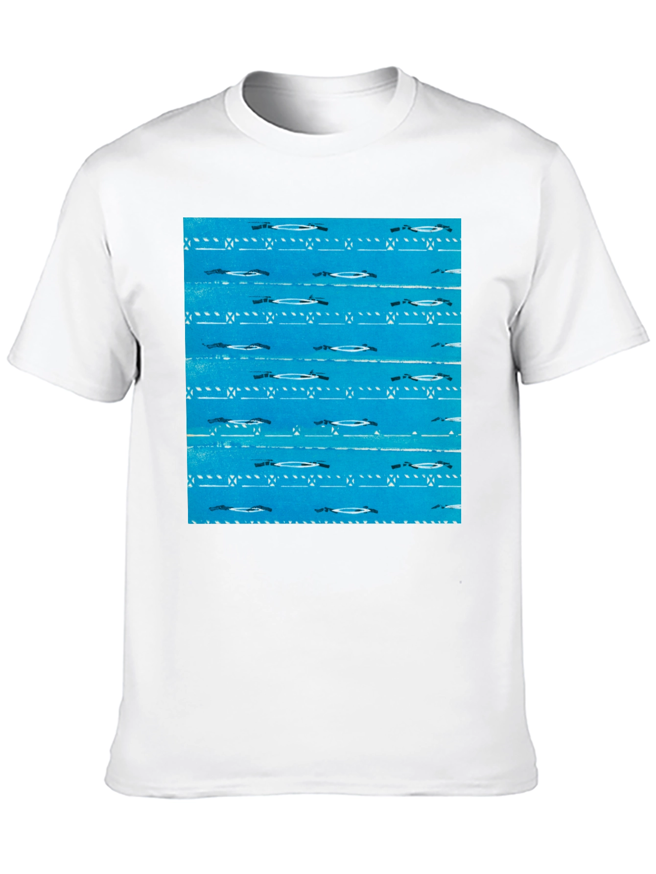 Retro Blue Patterned Black T-Shirt