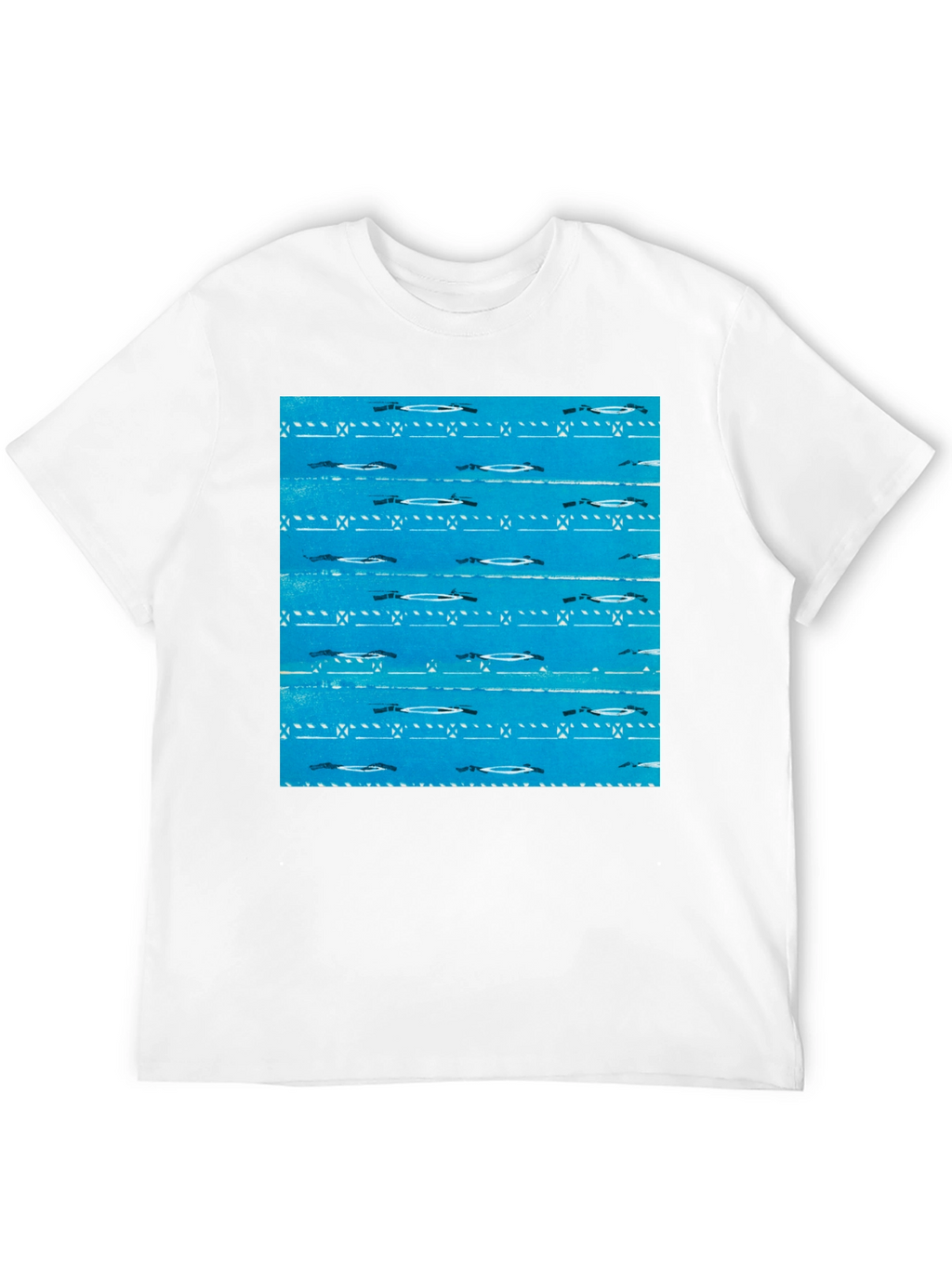 Retro Blue Patterned Black T-Shirt