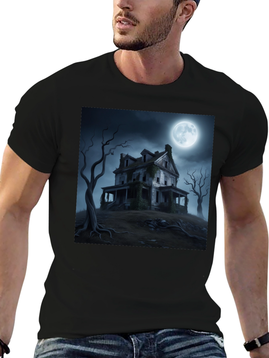 Haunted House Graphic Tee - Spooky Halloween Shirt
