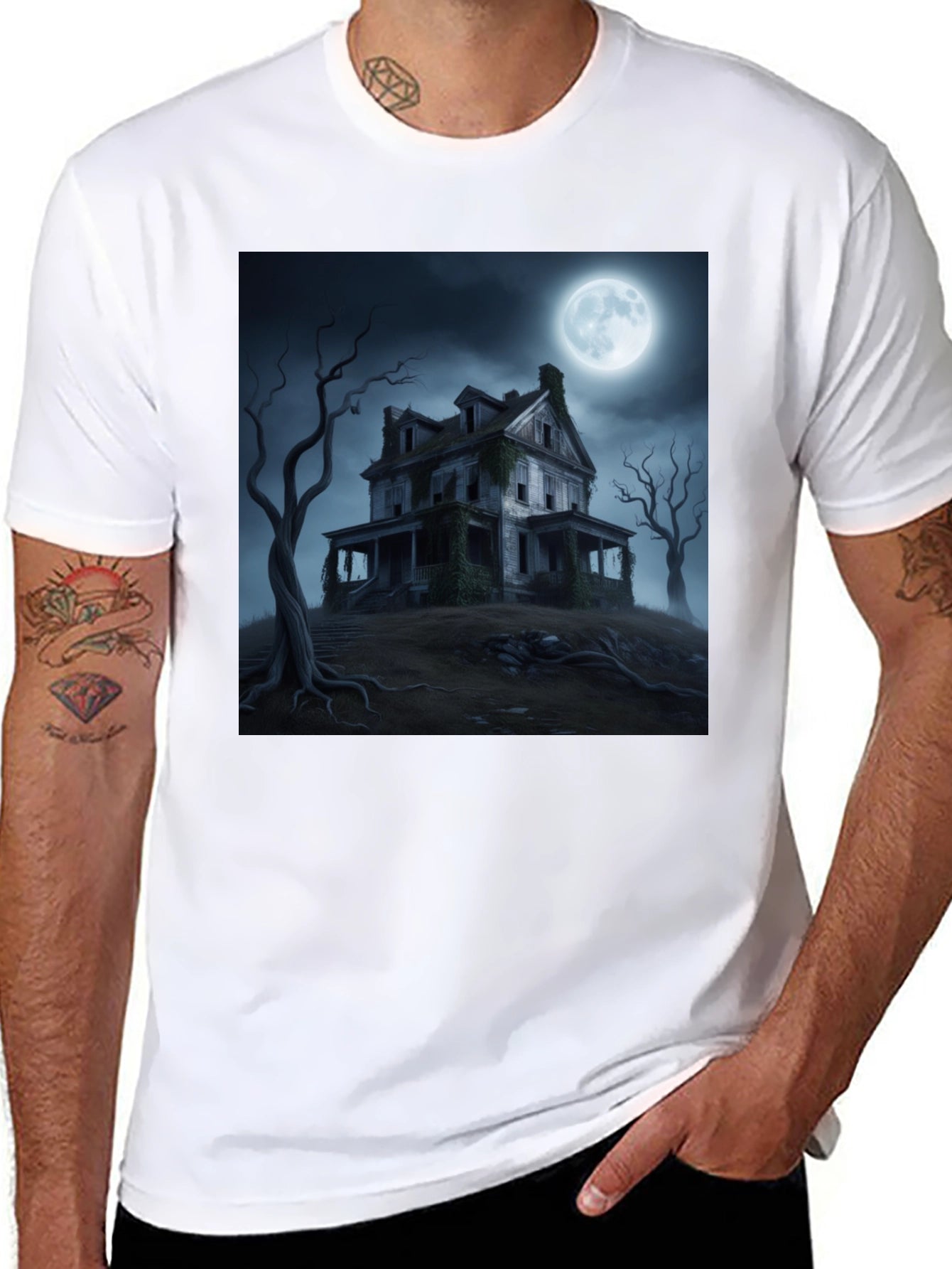Haunted House Graphic Tee - Spooky Halloween Shirt