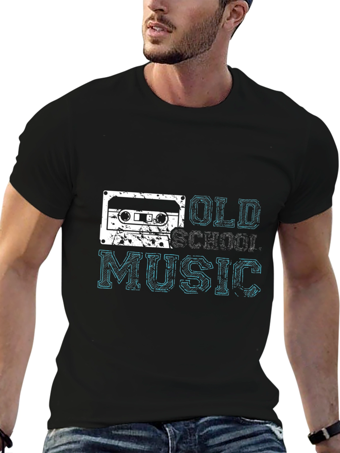 Retro Old School Music Black T-Shirt