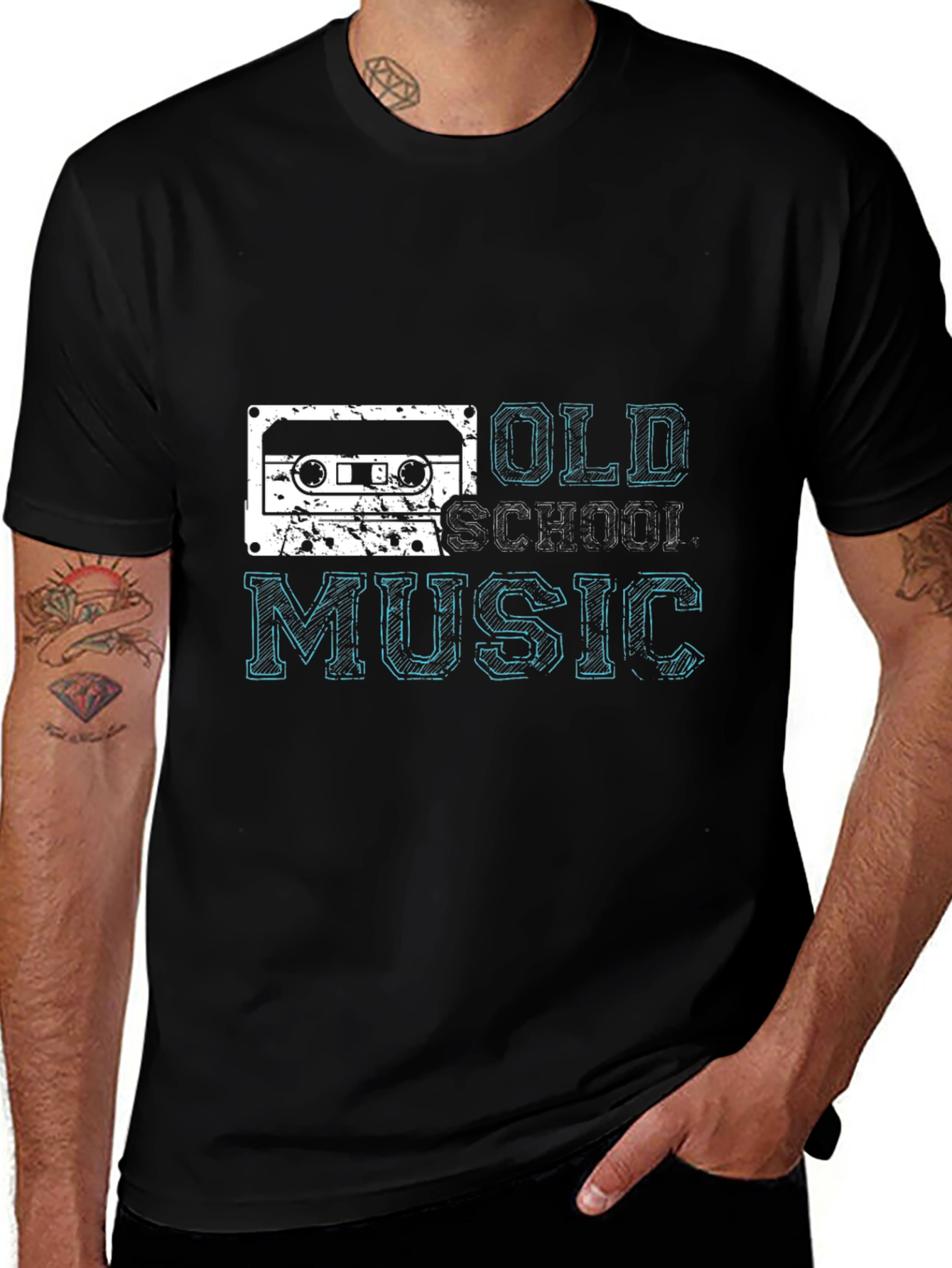 Retro Old School Music Black T-Shirt