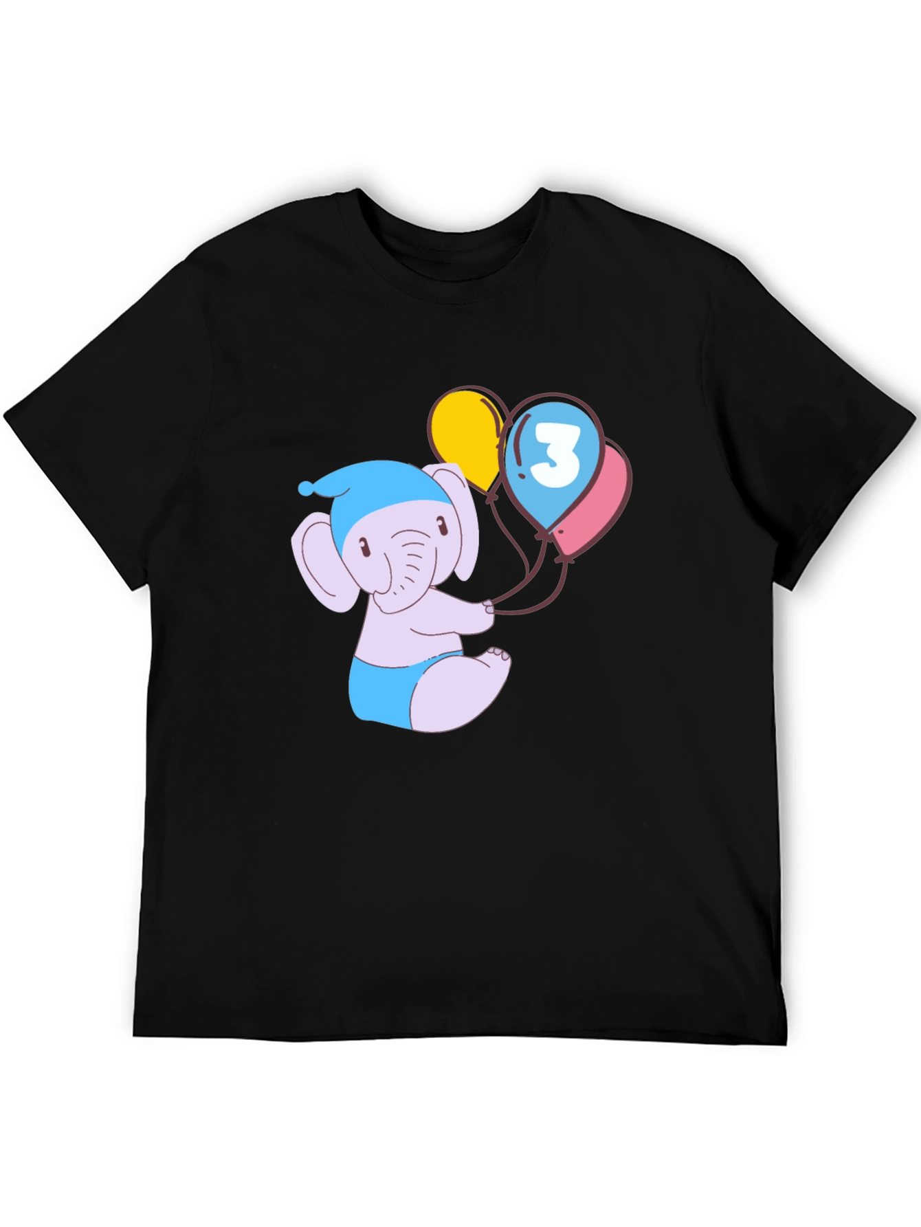 Cute Elephant 3rd Birthday Black T-Shirt