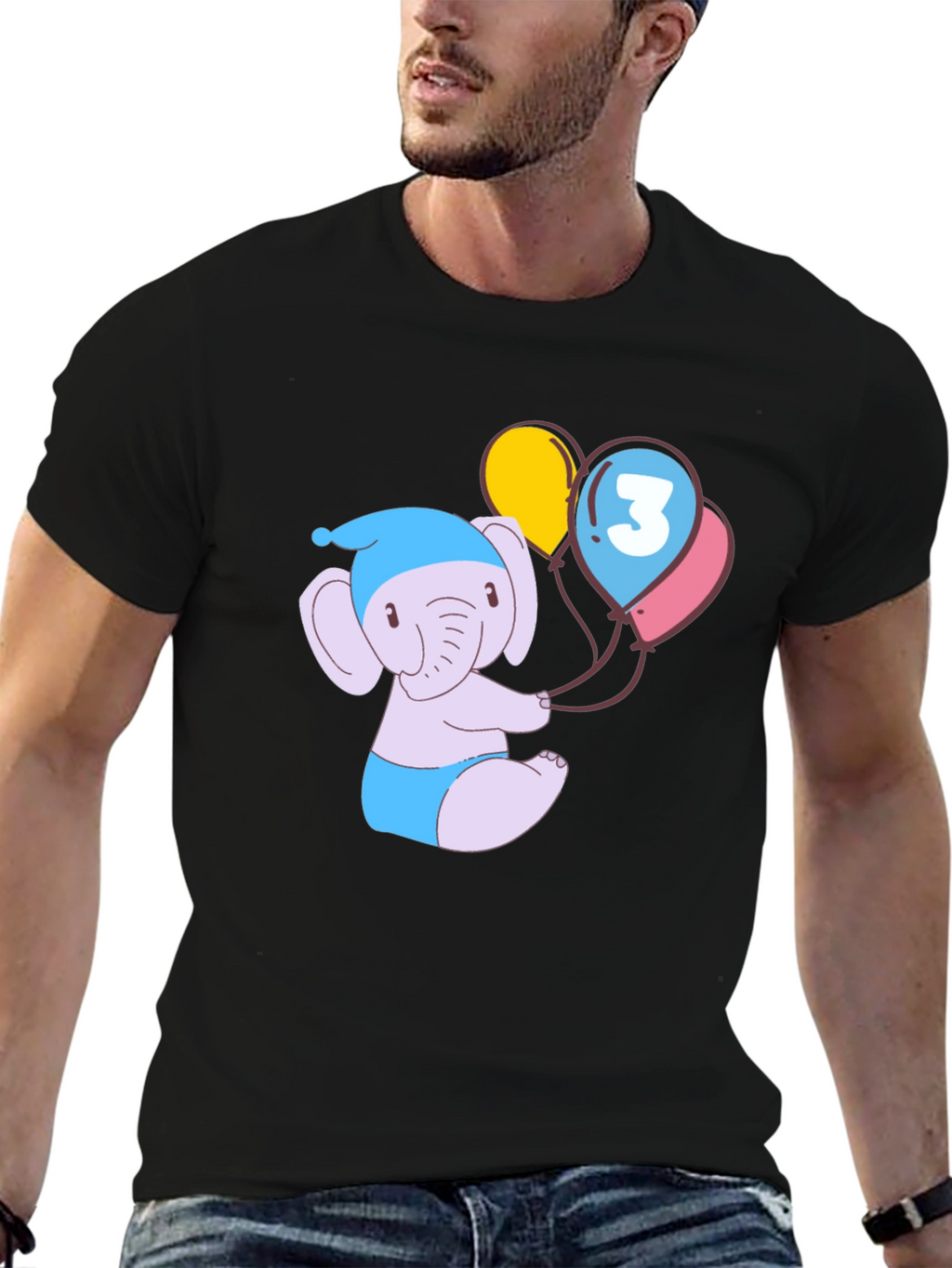 Cute Elephant 3rd Birthday Black T-Shirt