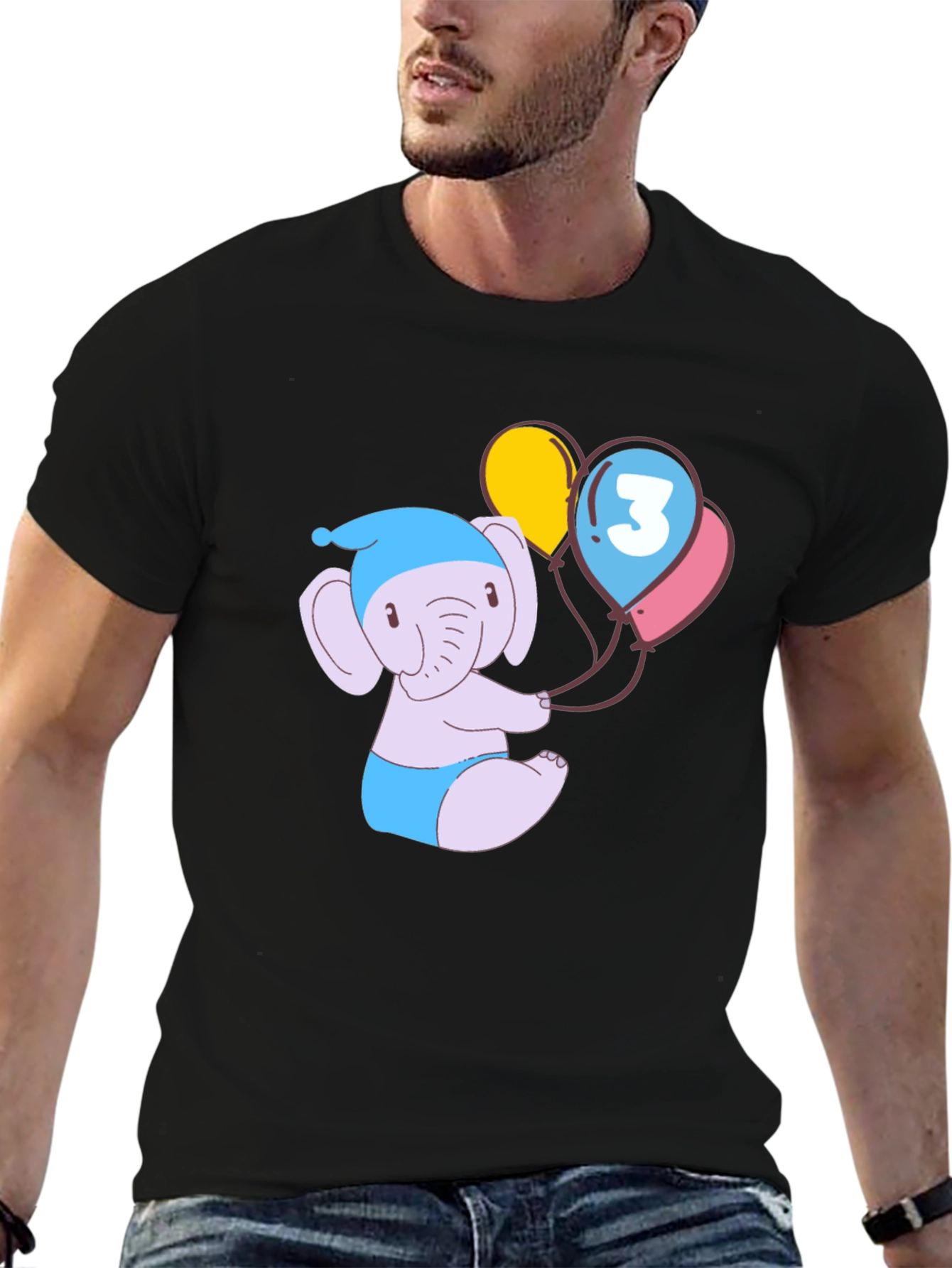 Cute Elephant 3rd Birthday Black T-Shirt