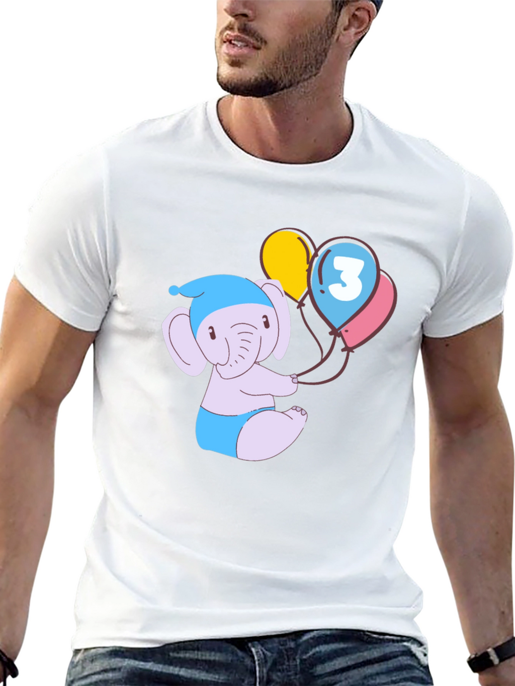 Cute Elephant 3rd Birthday Black T-Shirt