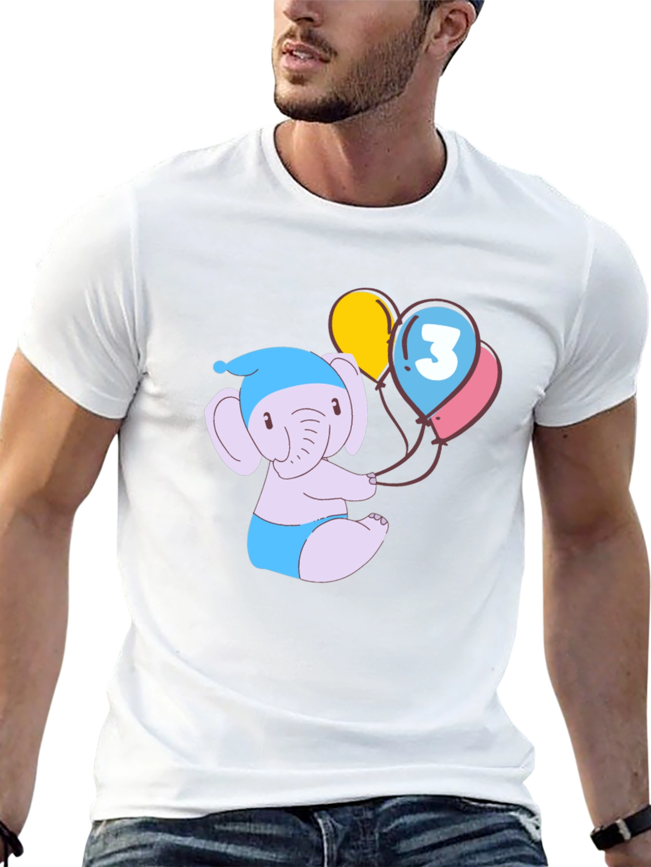 Cute Elephant 3rd Birthday Black T-Shirt