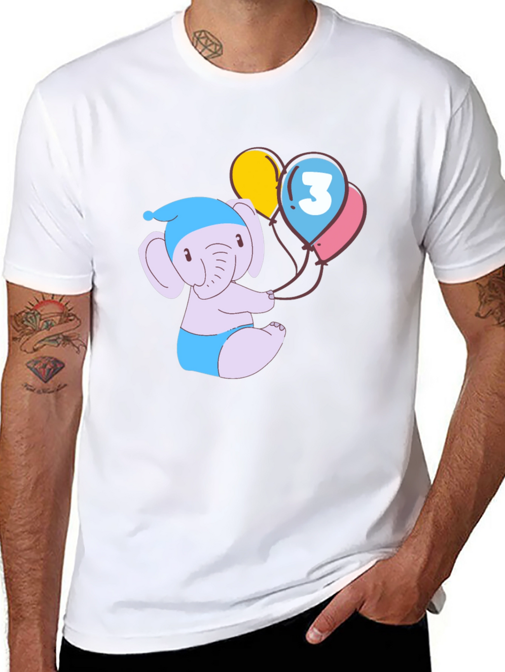Cute Elephant 3rd Birthday Black T-Shirt