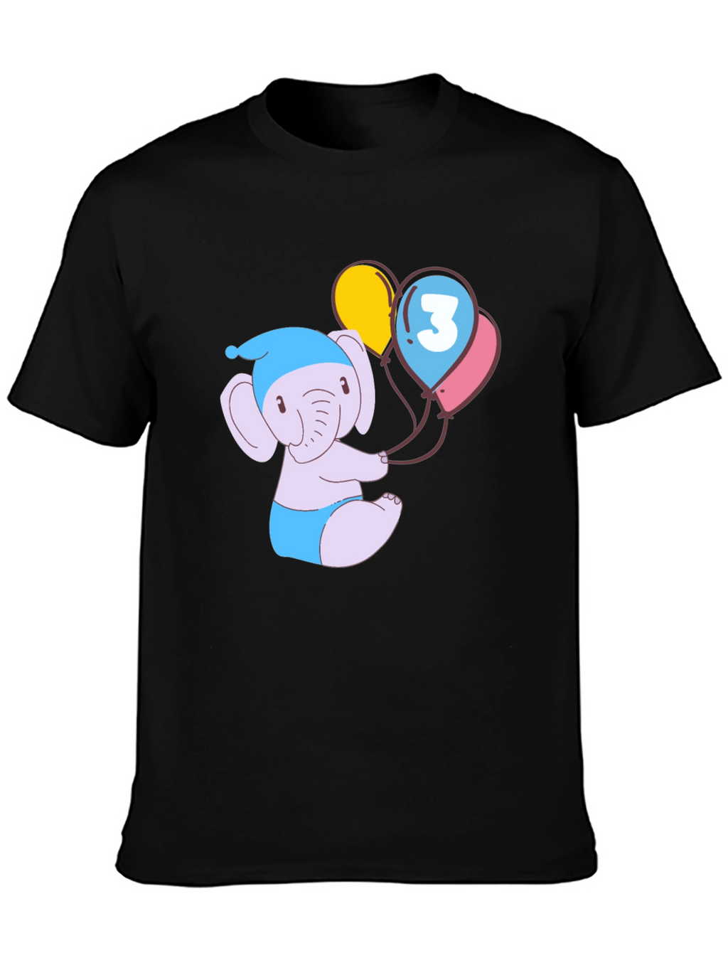 Cute Elephant 3rd Birthday Black T-Shirt