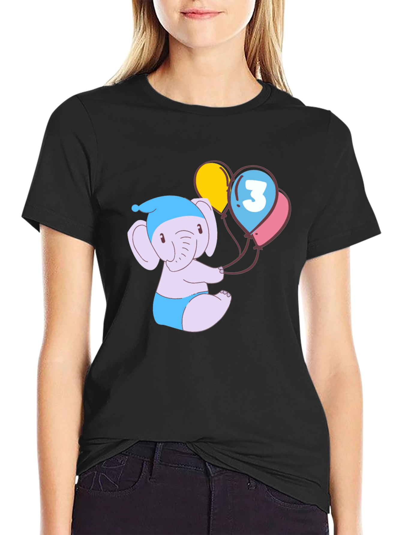 Cute Elephant 3rd Birthday Black T-Shirt