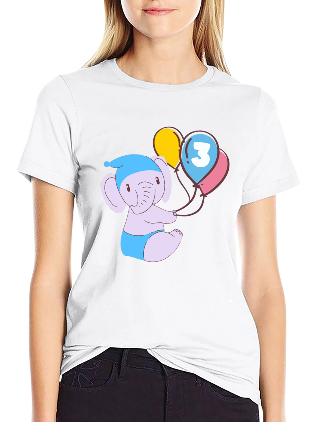 Cute Elephant 3rd Birthday Black T-Shirt
