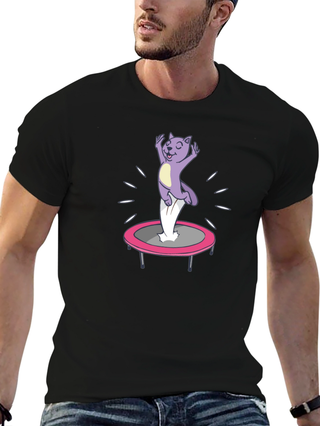 Funny Cat Trampoline Black T-Shirt