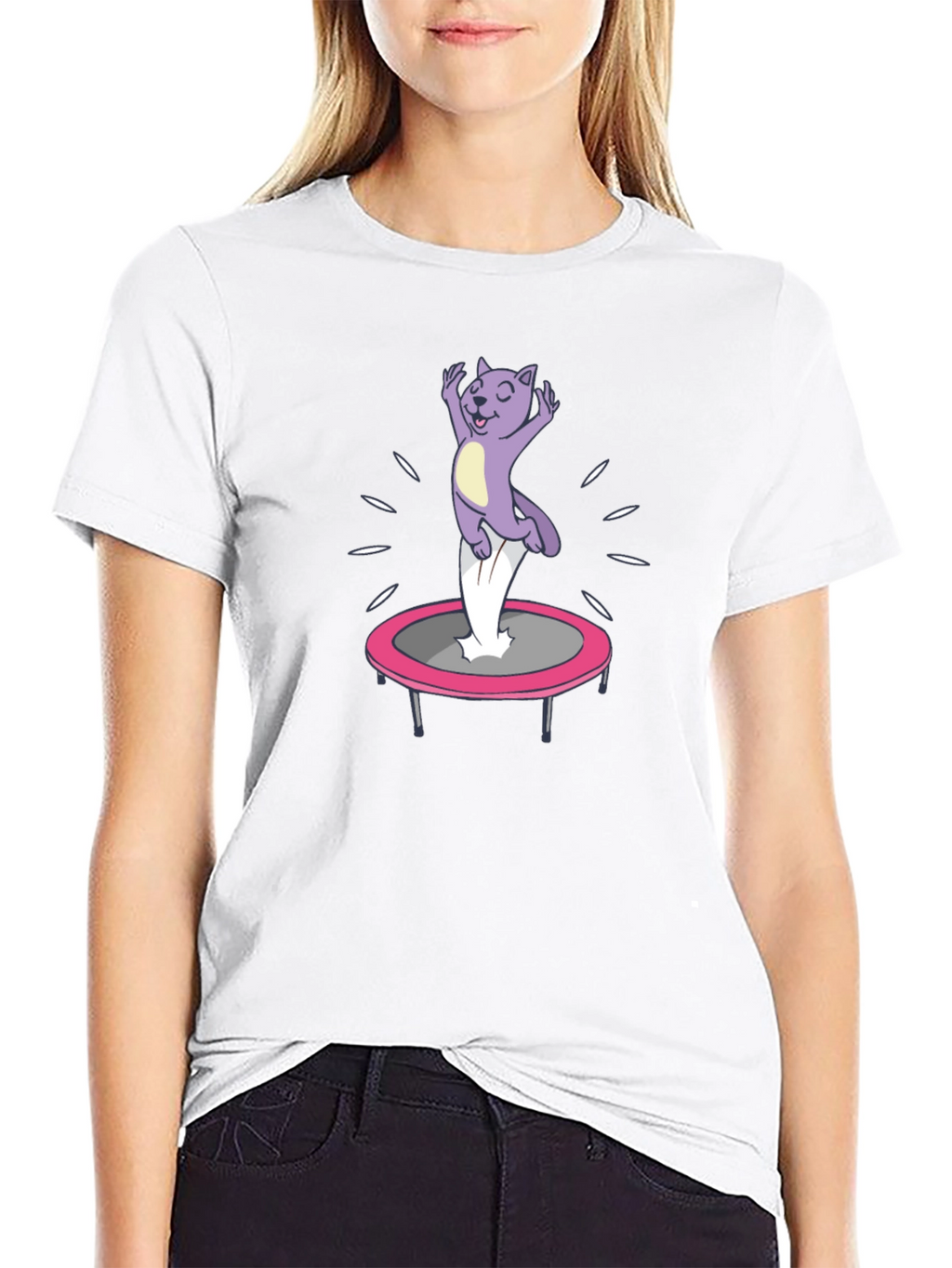Funny Cat Trampoline Black T-Shirt