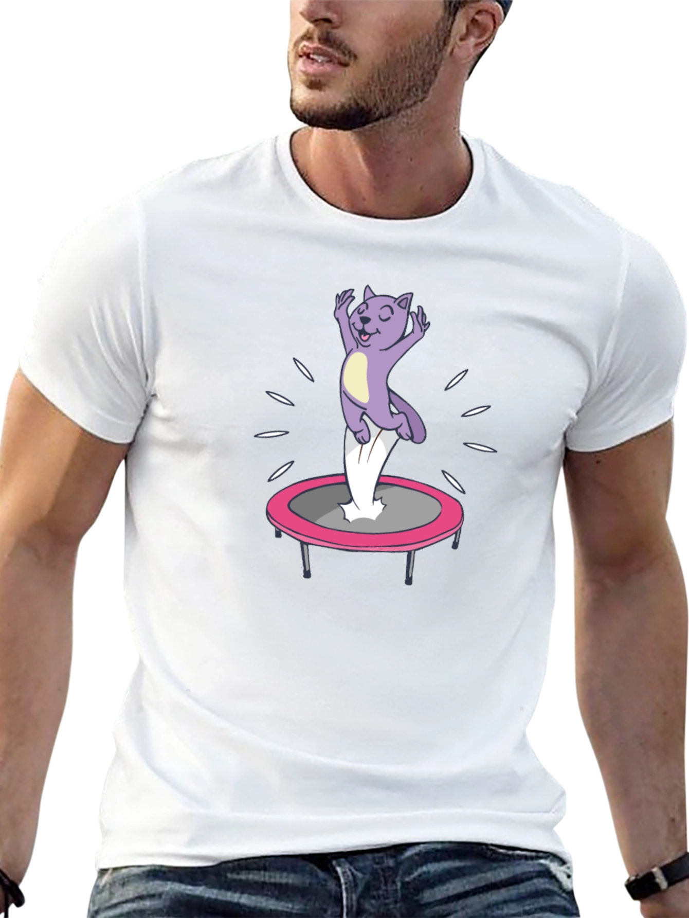 Funny Cat Trampoline Black T-Shirt