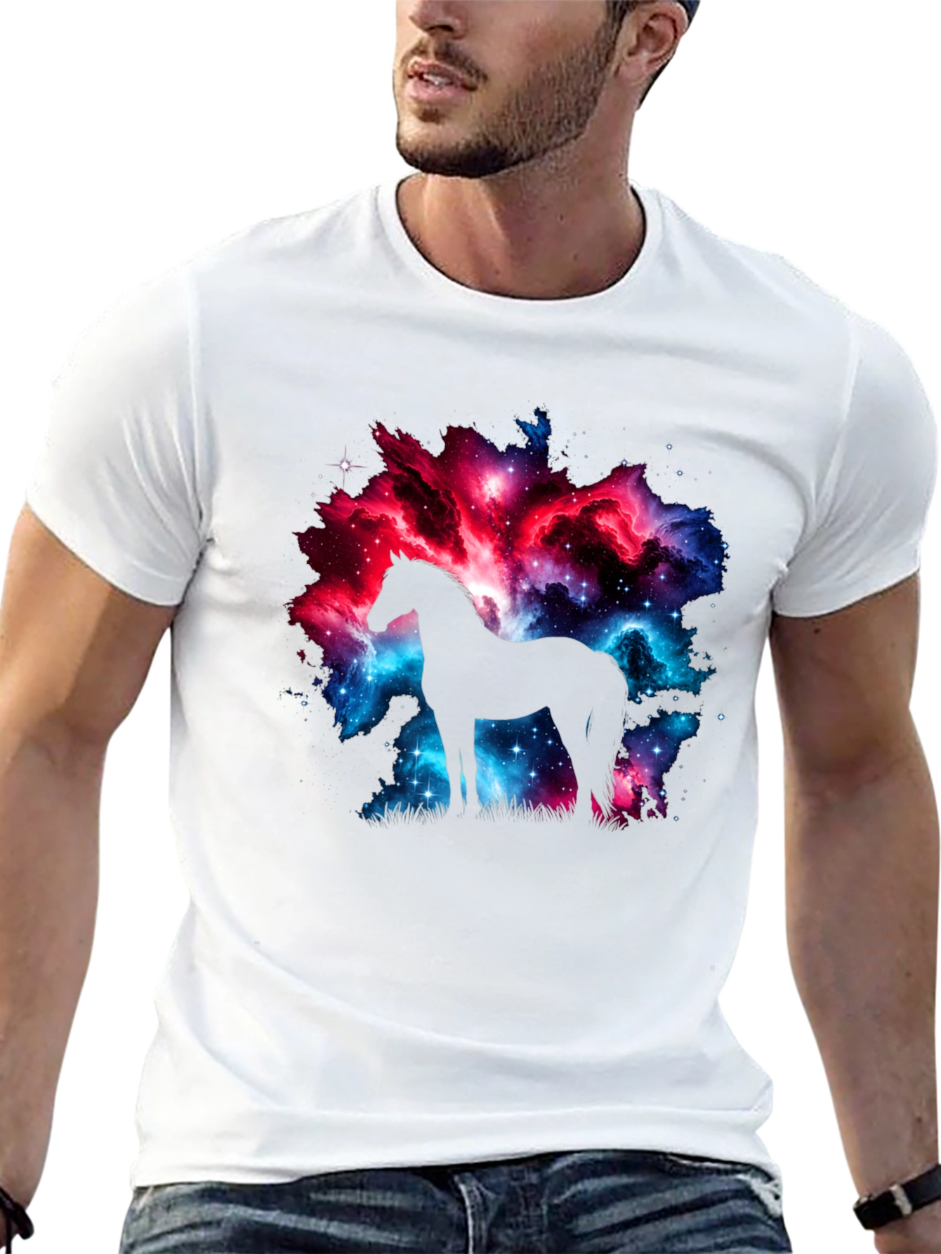 Galaxy Horse Graphic Tee - Stylish Black T-Shirt