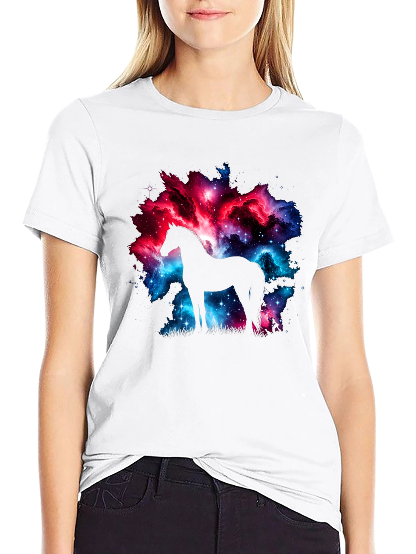 Galaxy Horse Graphic Tee - Stylish Black T-Shirt