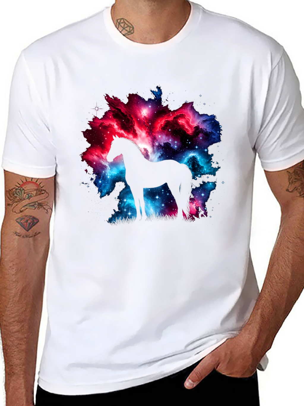 Galaxy Horse Graphic Tee - Stylish Black T-Shirt