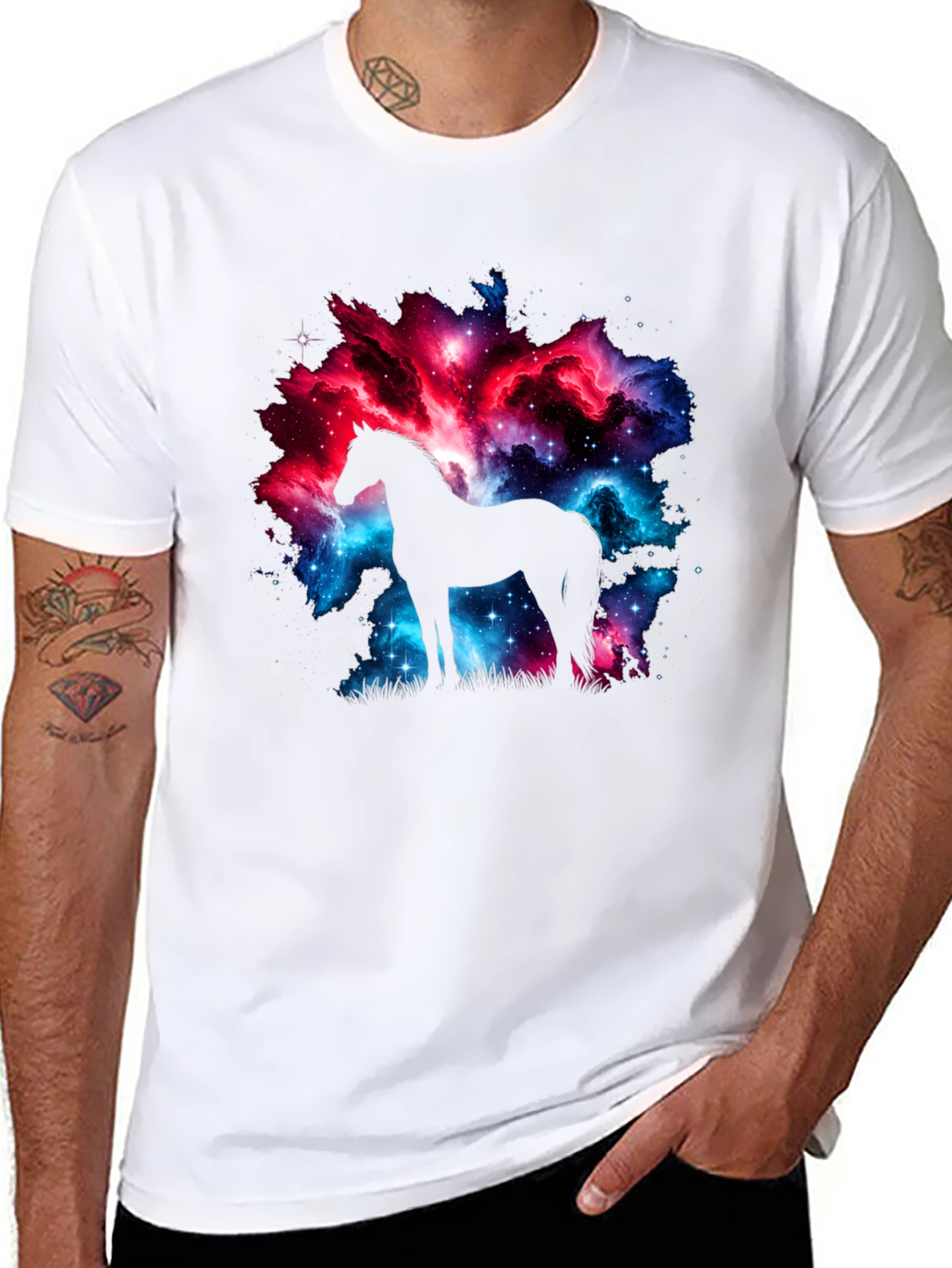 Galaxy Horse Graphic Tee - Stylish Black T-Shirt