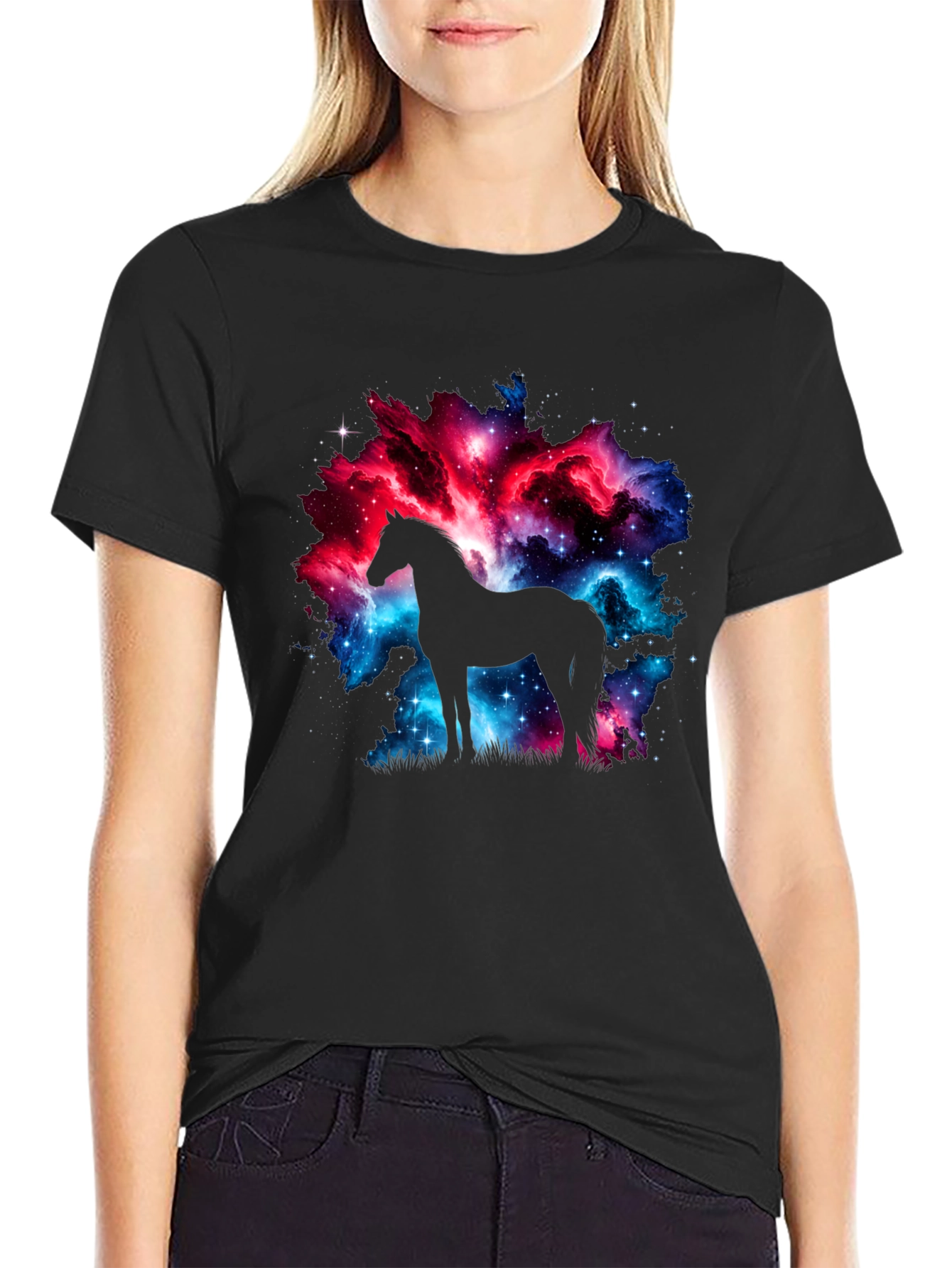 Galaxy Horse Graphic Tee - Stylish Black T-Shirt