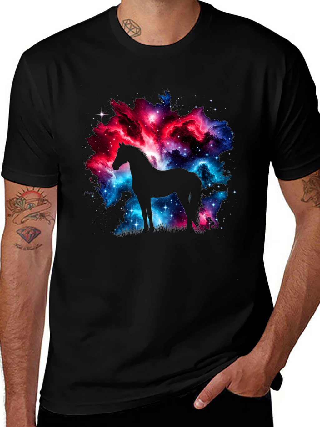 Galaxy Horse Graphic Tee - Stylish Black T-Shirt