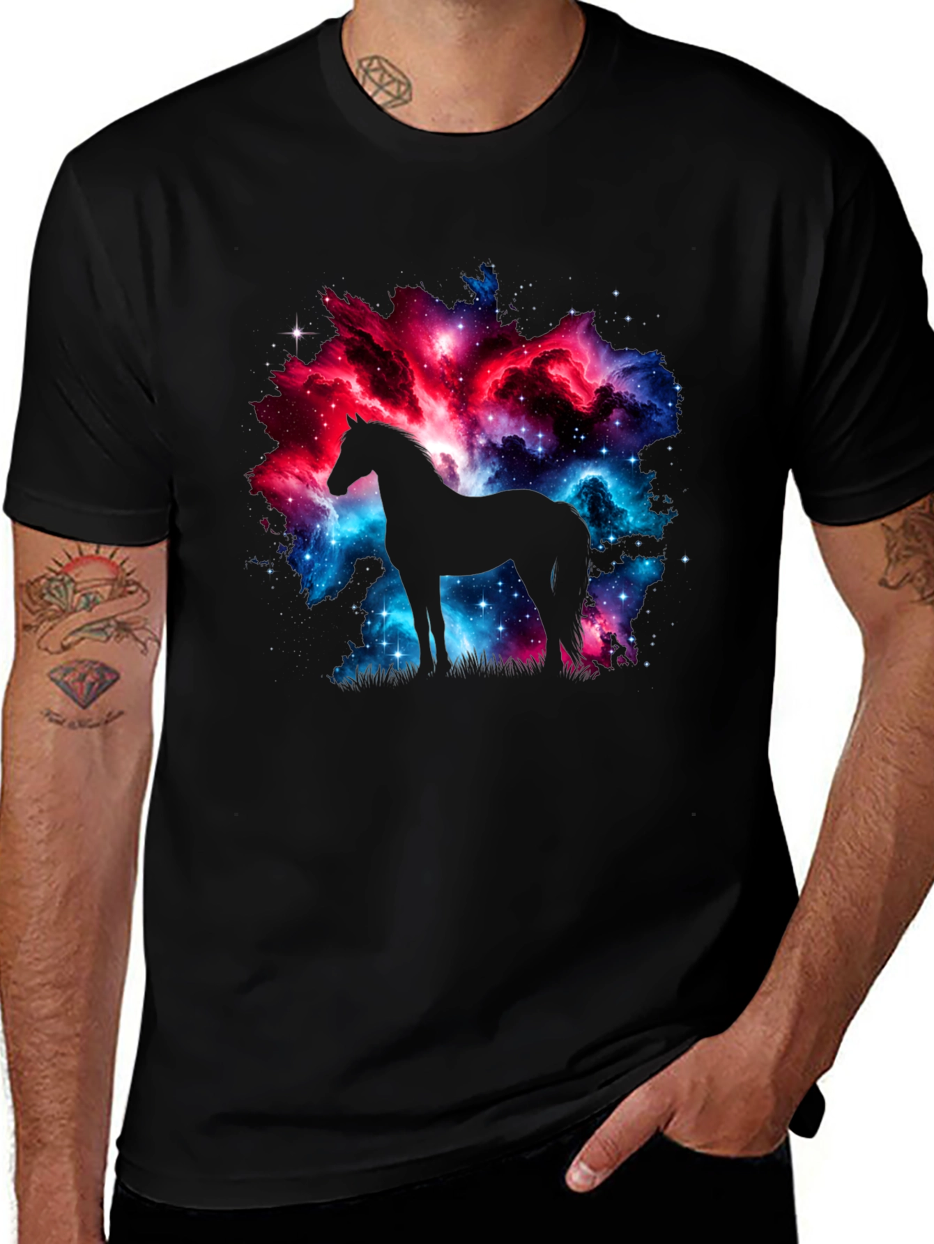 Galaxy Horse Graphic Tee - Stylish Black T-Shirt