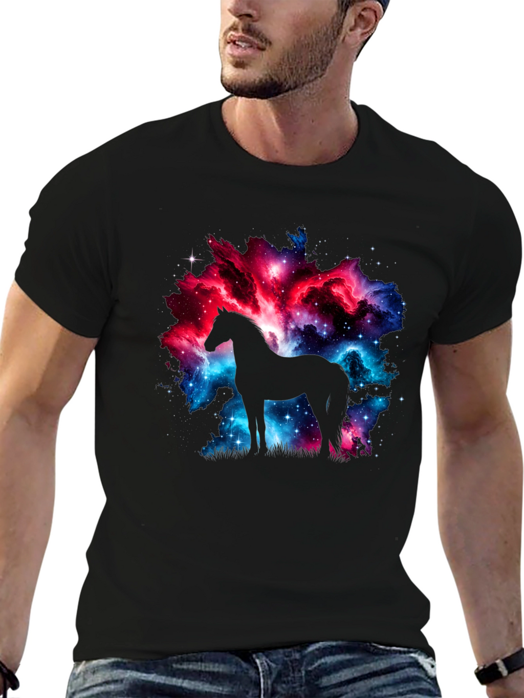 Galaxy Horse Graphic Tee - Stylish Black T-Shirt