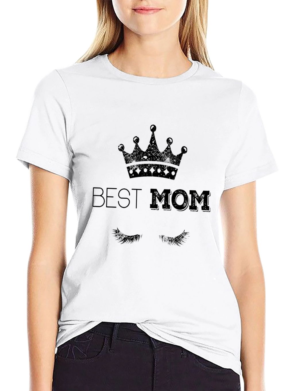 Best Mom Graphic Tee - Black Crew Neck T-Shirt