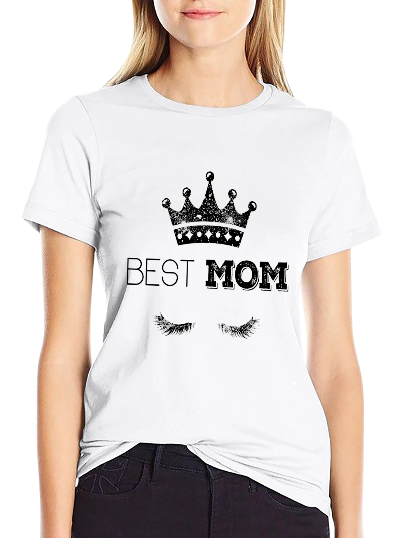Best Mom Graphic Tee - Black Crew Neck T-Shirt