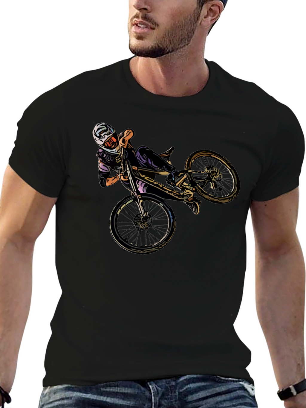 Cool Mountain Bike Stunt Graphic Black T-Shirt