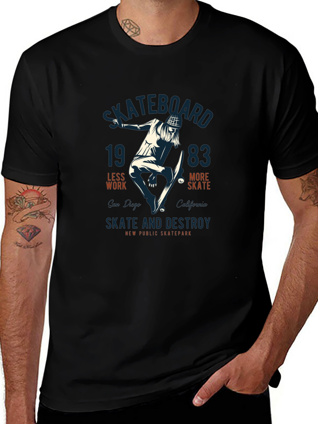 Skateboard Graphic Tee - Skate and Destroy Design