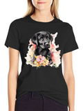 Labrador Puppy Floral T-Shirt - Black