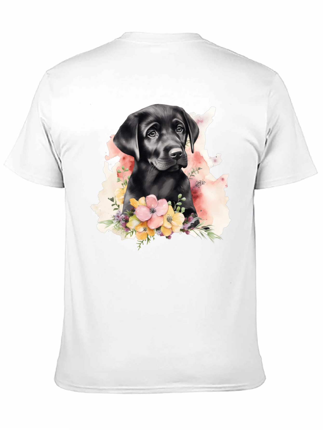 Labrador Puppy Floral T-Shirt - Black