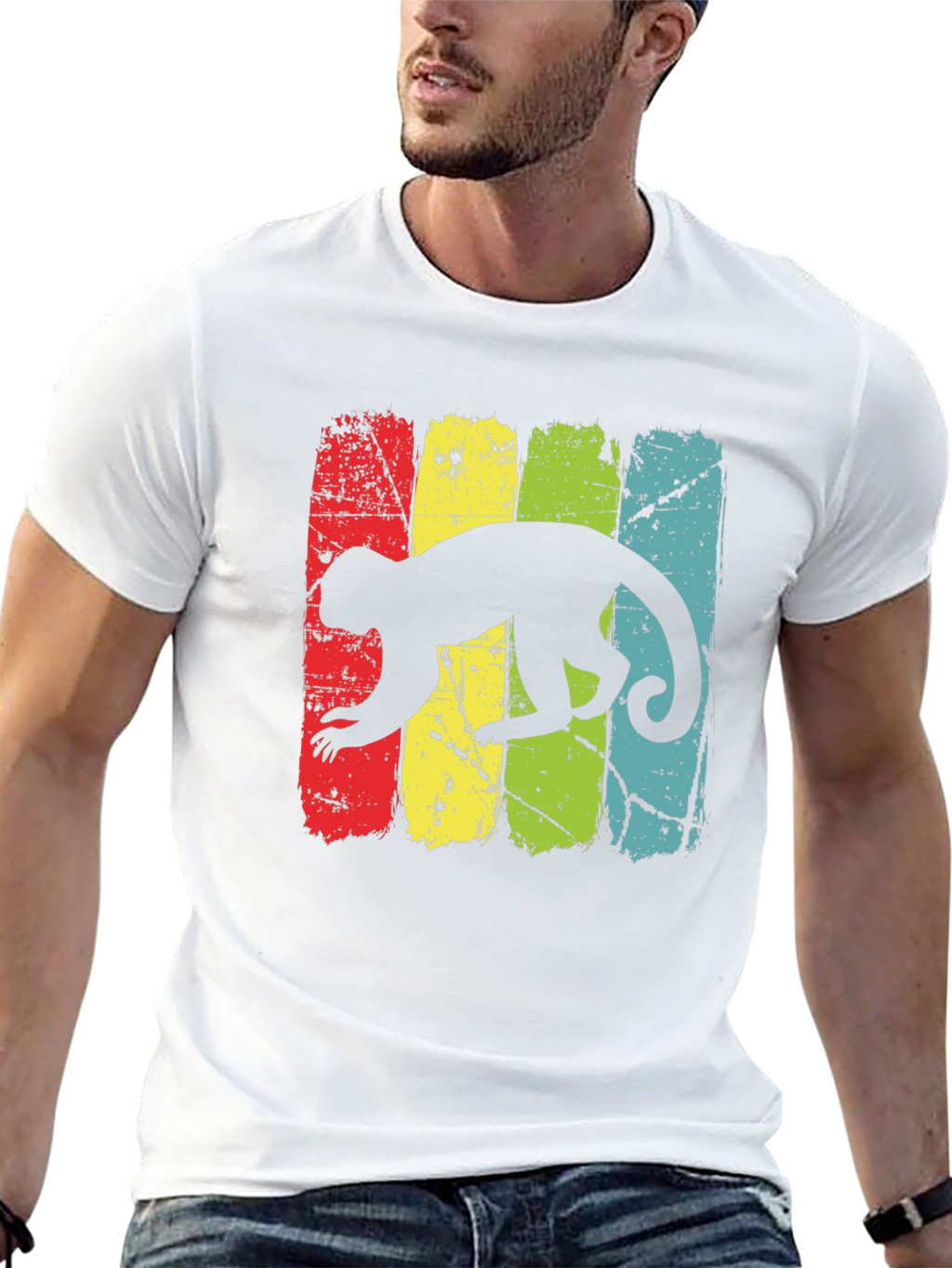 Retro Monkey Graphic Tee - Black Cotton T-Shirt