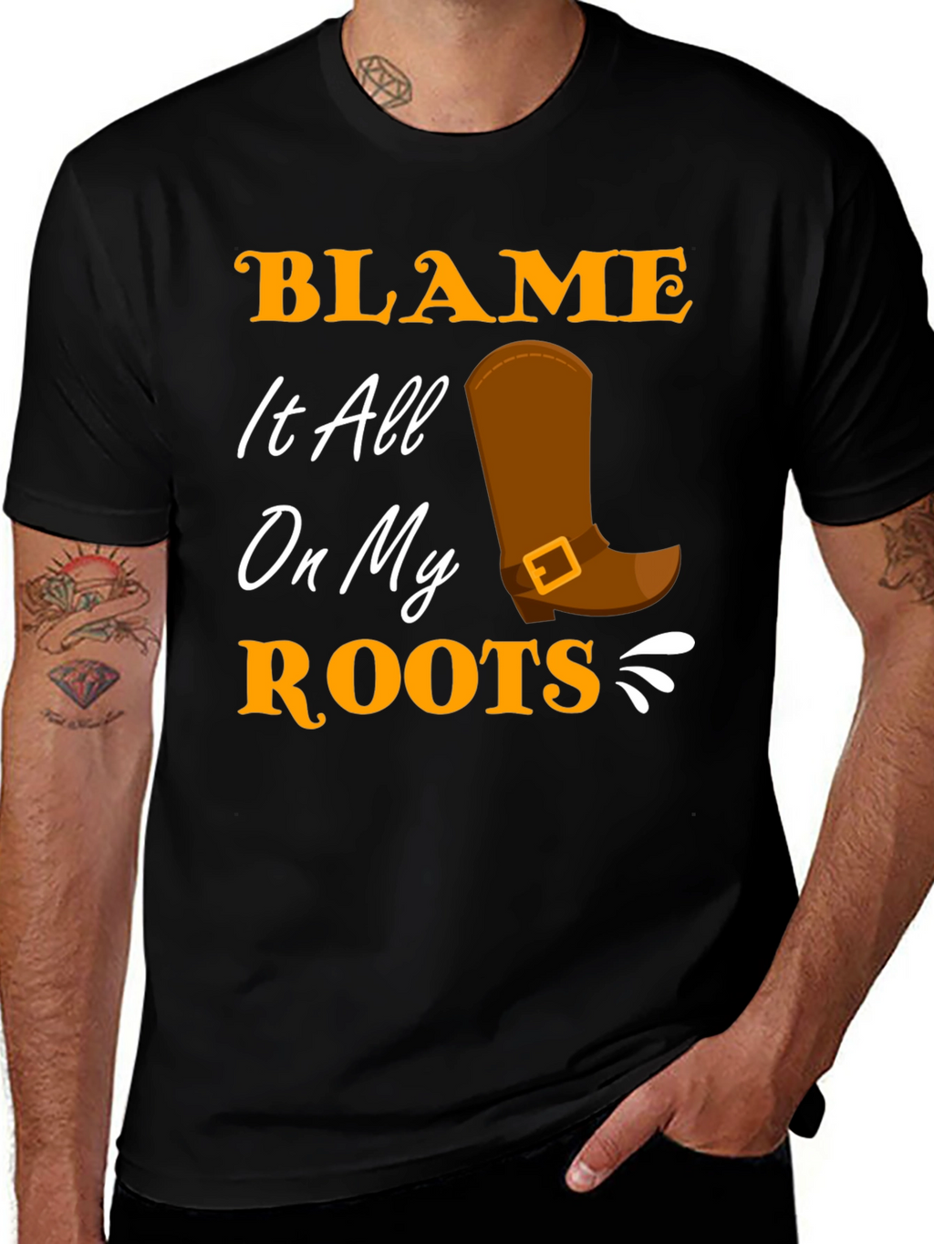 Blame It All On My Roots Black T-Shirt
