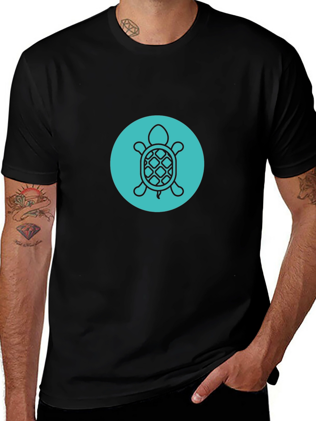 Turtle Graphic Tee - Black Crew Neck Comfort