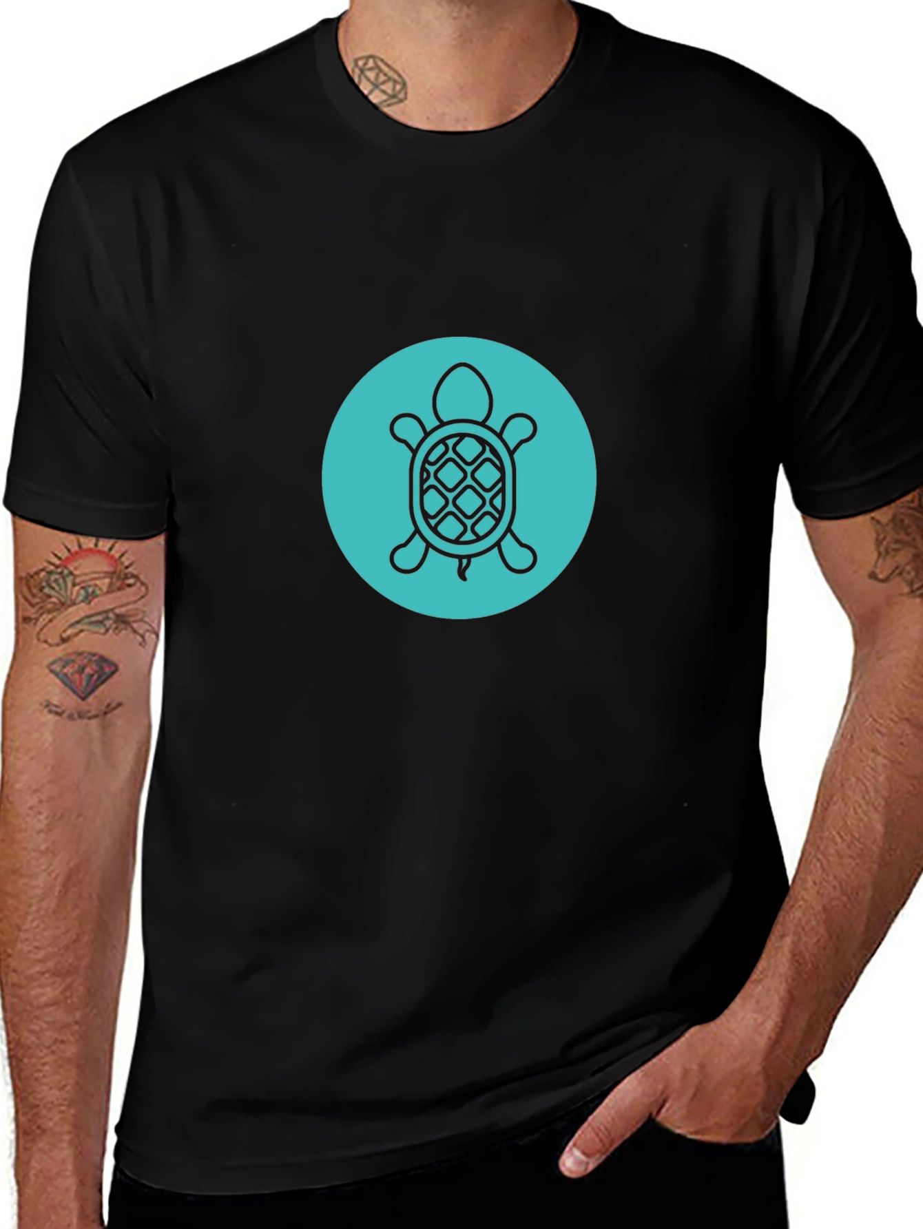 Turtle Graphic Tee - Black Crew Neck Comfort