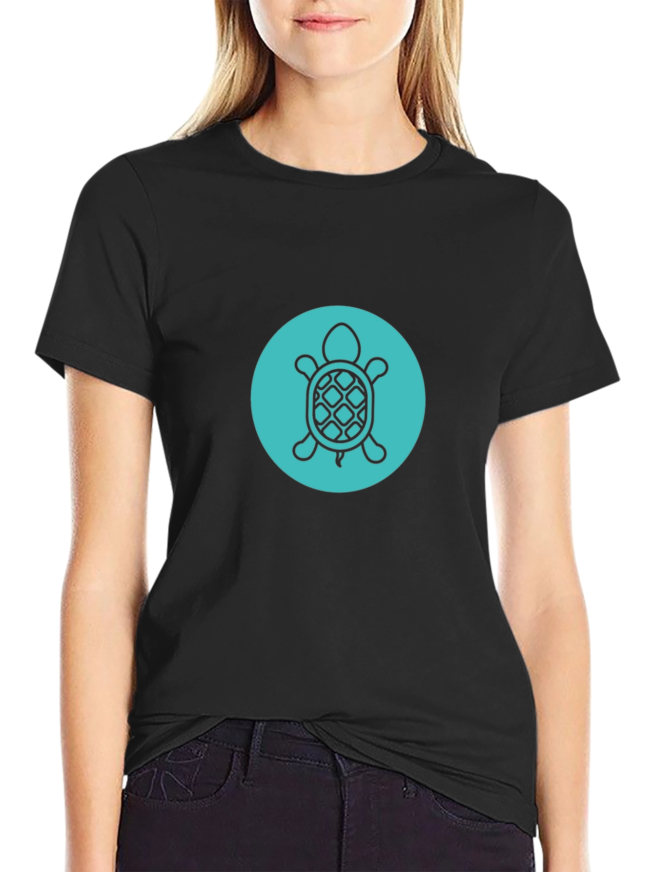 Turtle Graphic Tee - Black Crew Neck Comfort