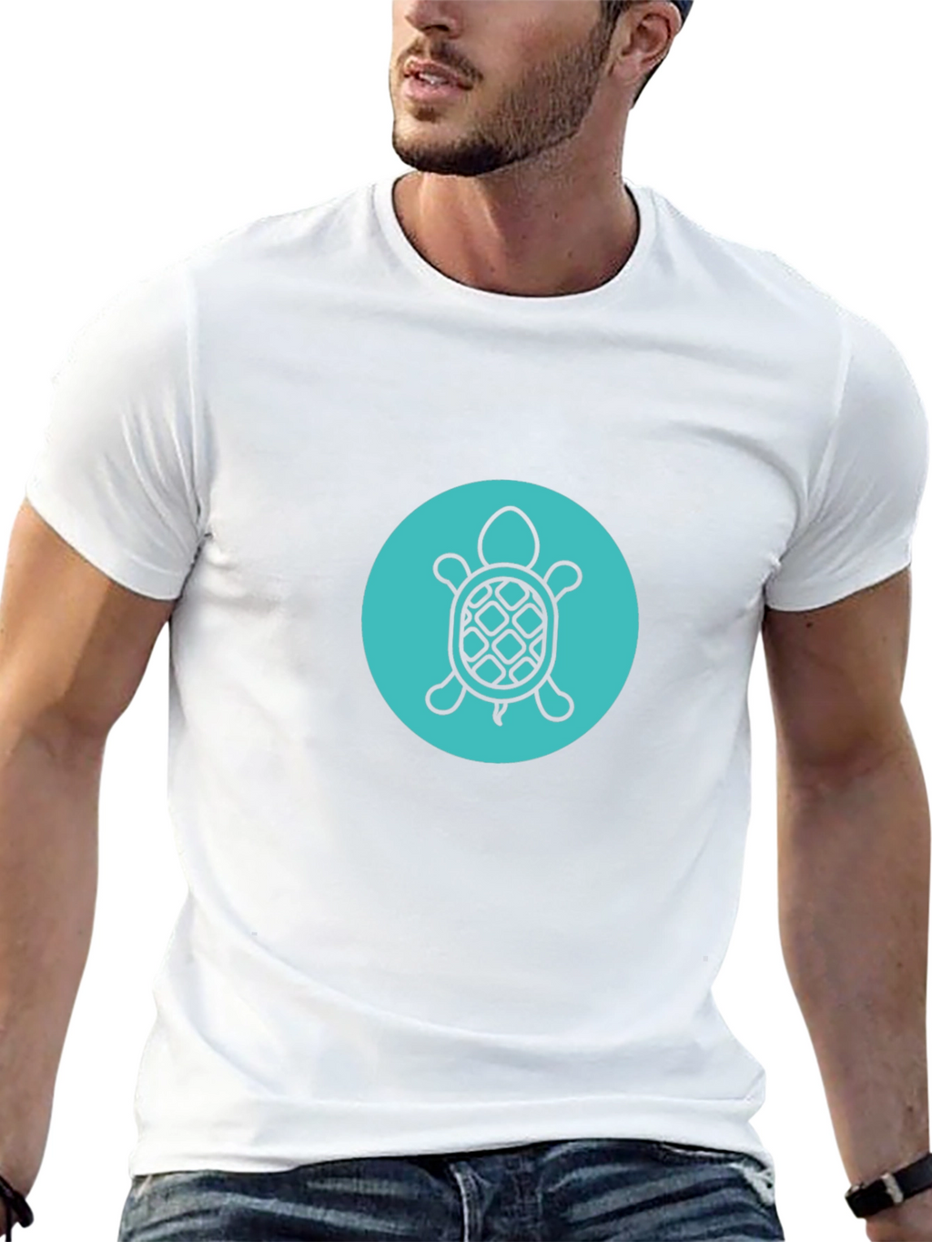 Turtle Graphic Tee - Black Crew Neck Comfort