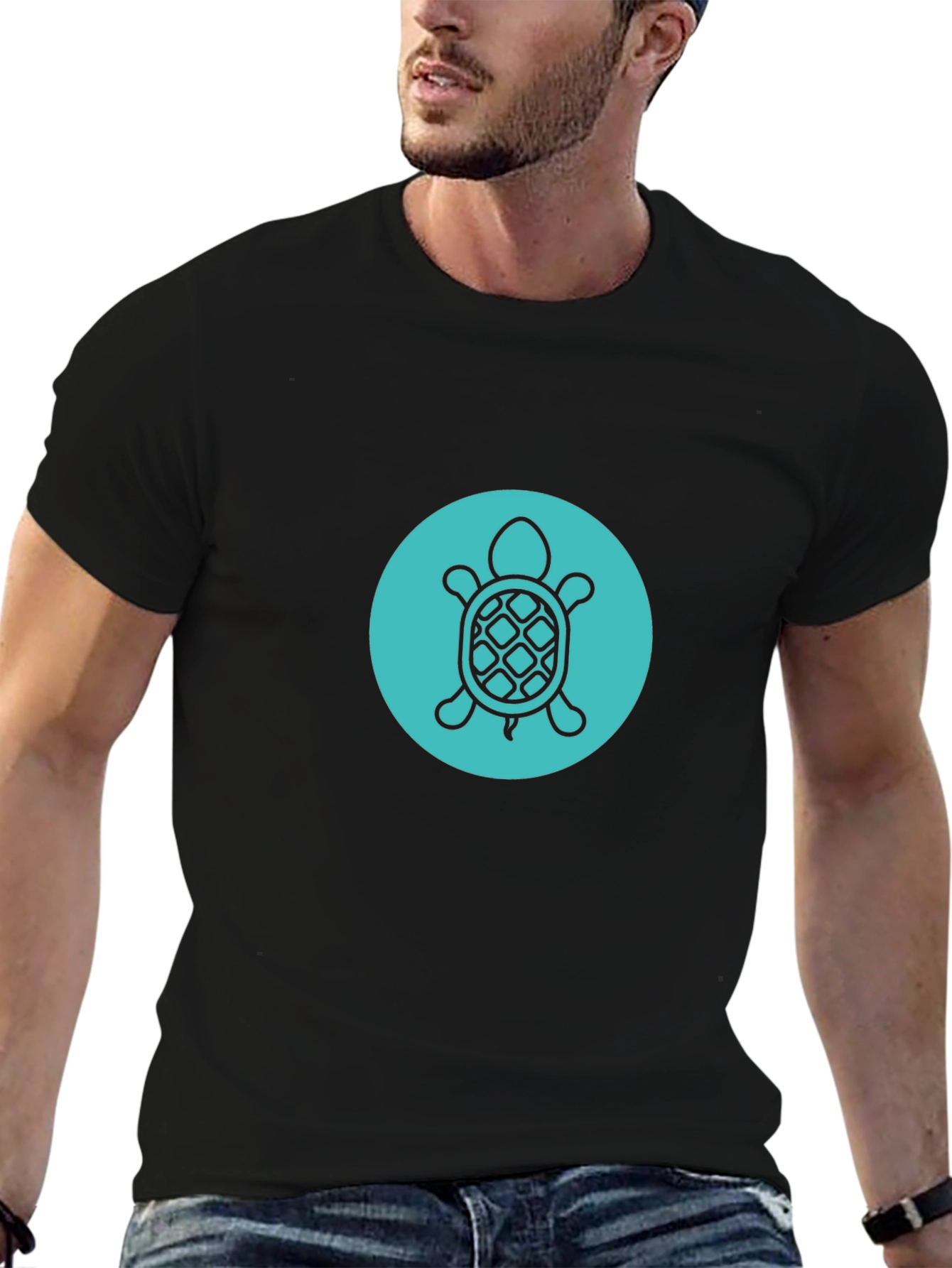 Turtle Graphic Tee - Black Crew Neck Comfort