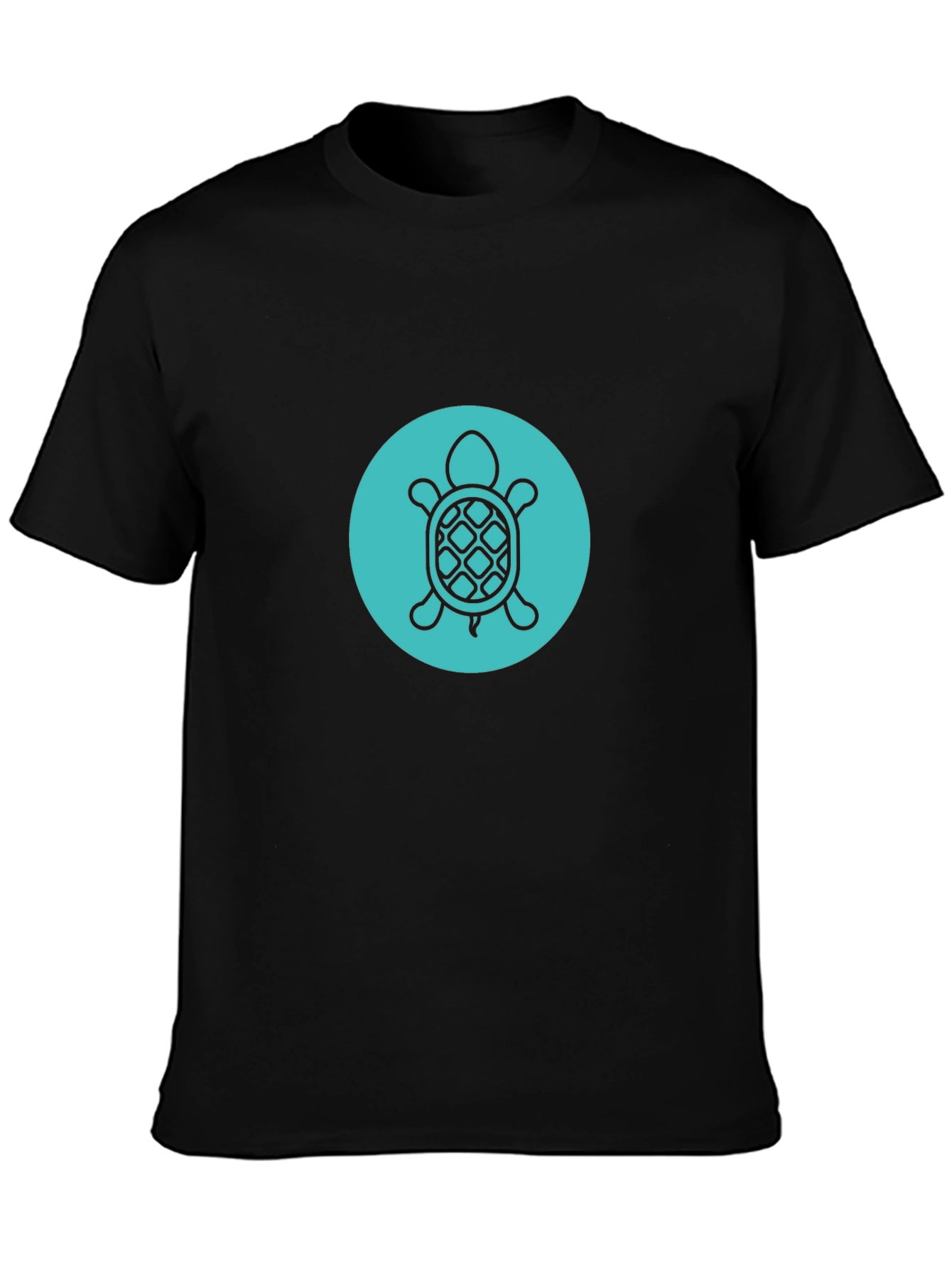 Turtle Graphic Tee - Black Crew Neck Comfort