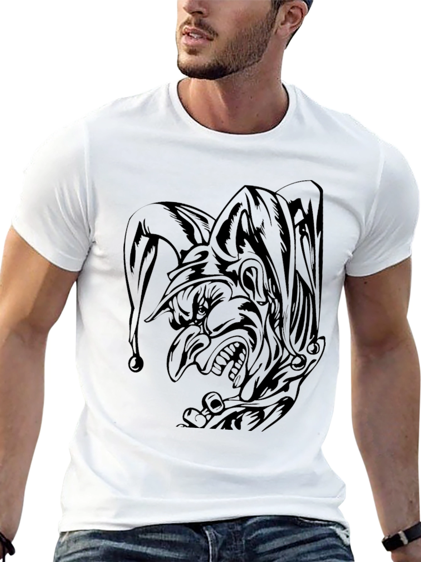 Dark Jester Graphic Tee - Black Cotton Blend T-Shirt