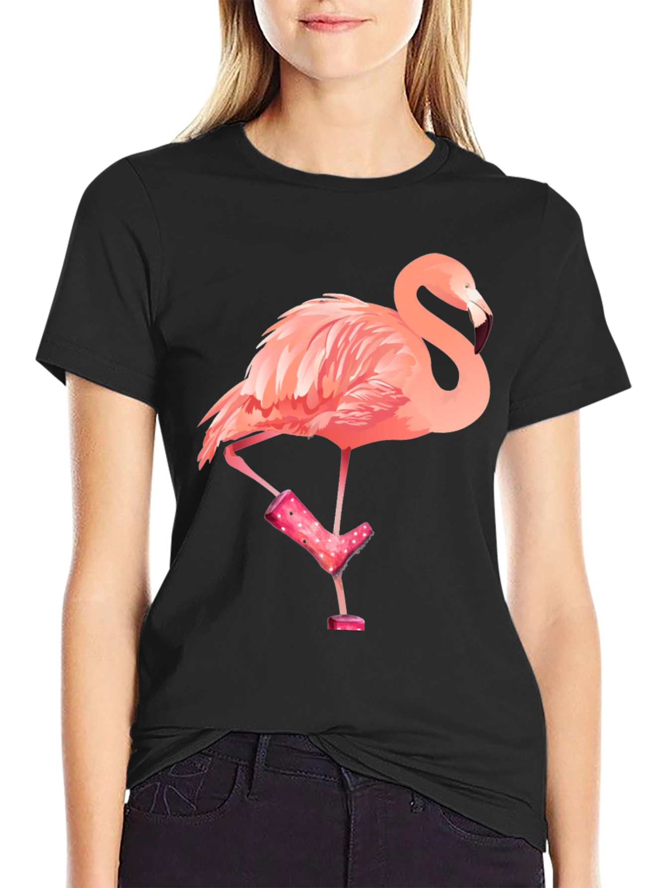 Flamingo in Boots Mens Graphic Tee - Black