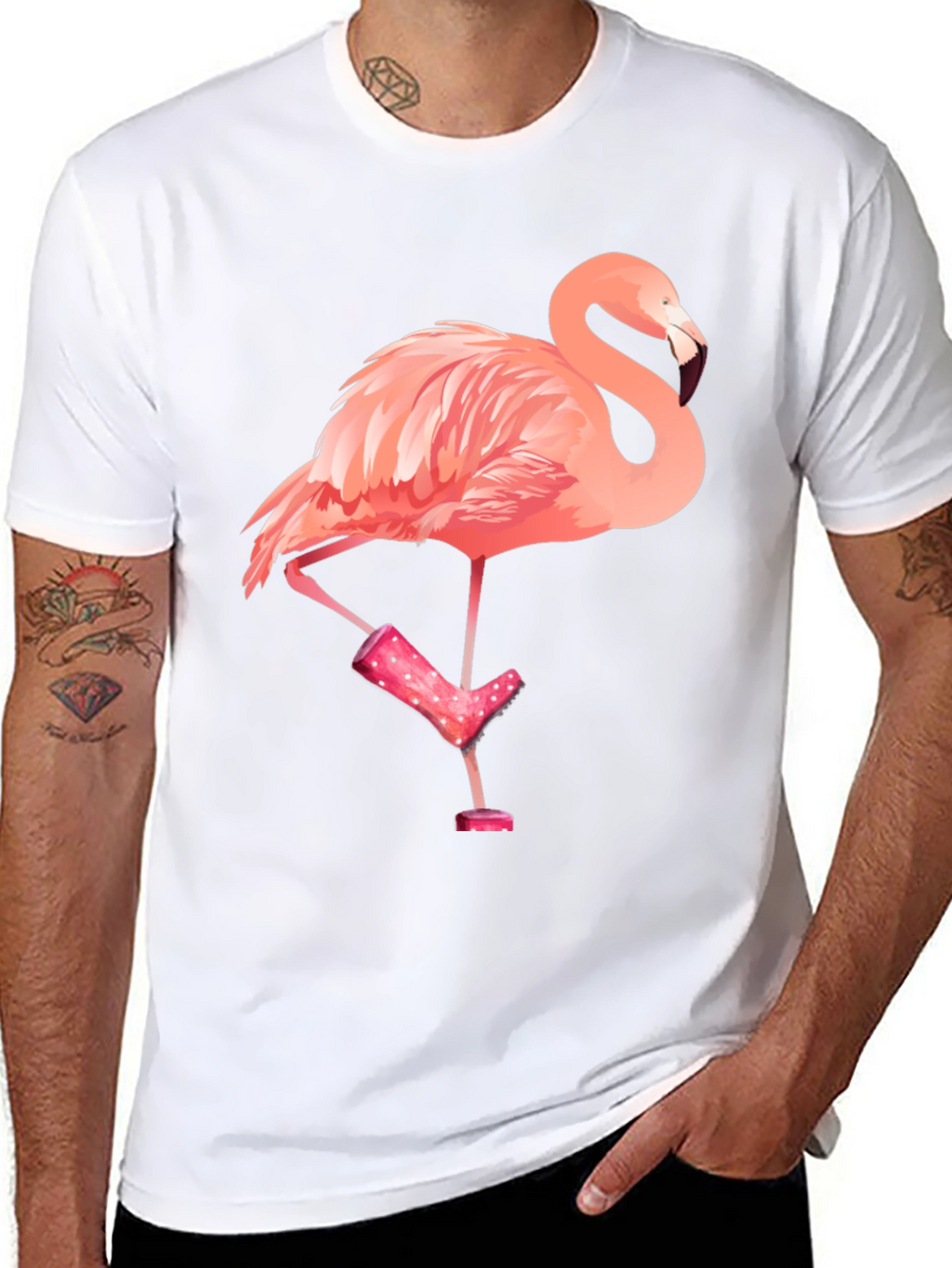 Flamingo in Boots Mens Graphic Tee - Black