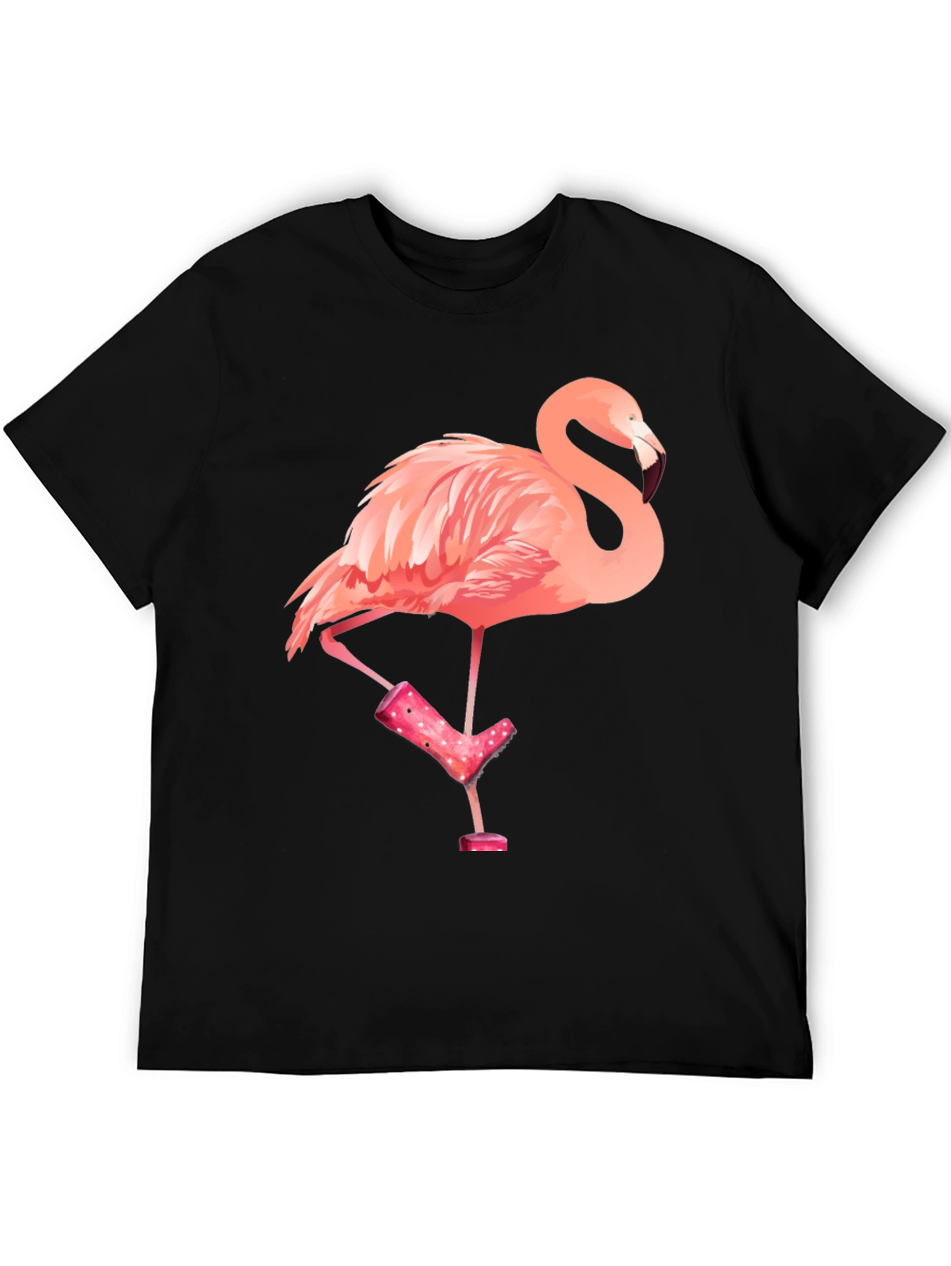 Flamingo in Boots Mens Graphic Tee - Black