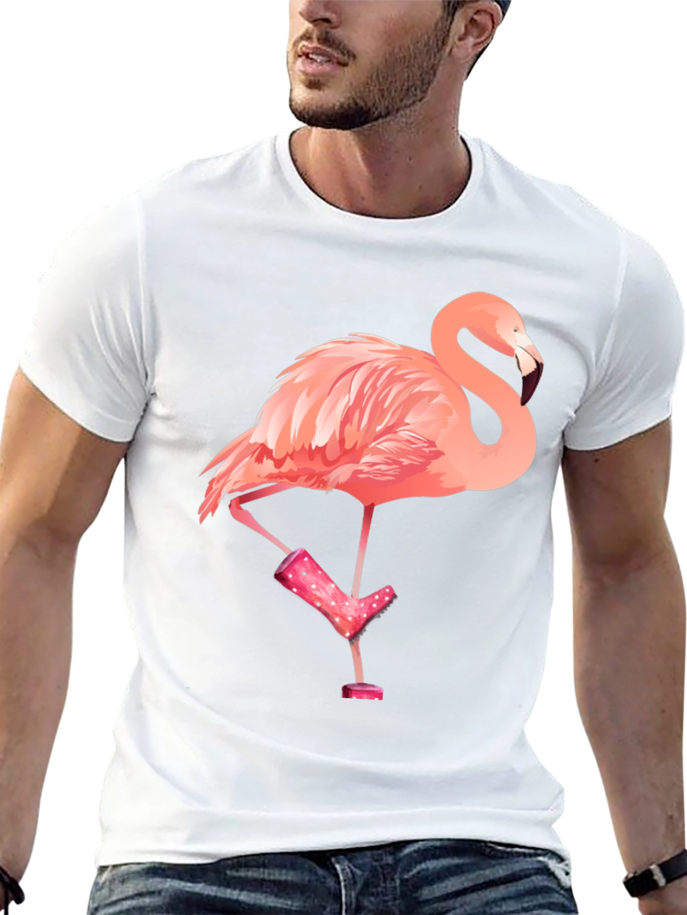 Flamingo in Boots Mens Graphic Tee - Black